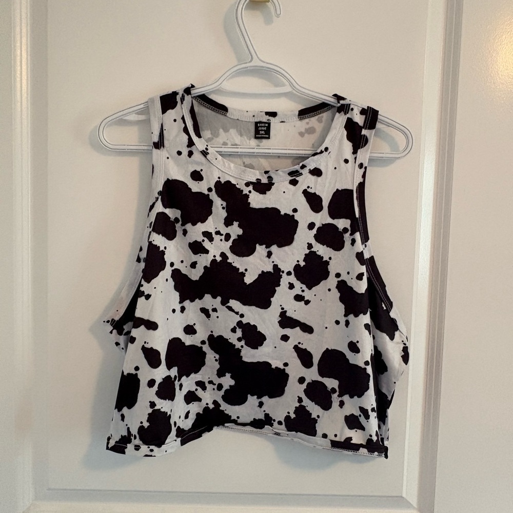 SHEIN Black & White Cow Print Cropped Tank Top